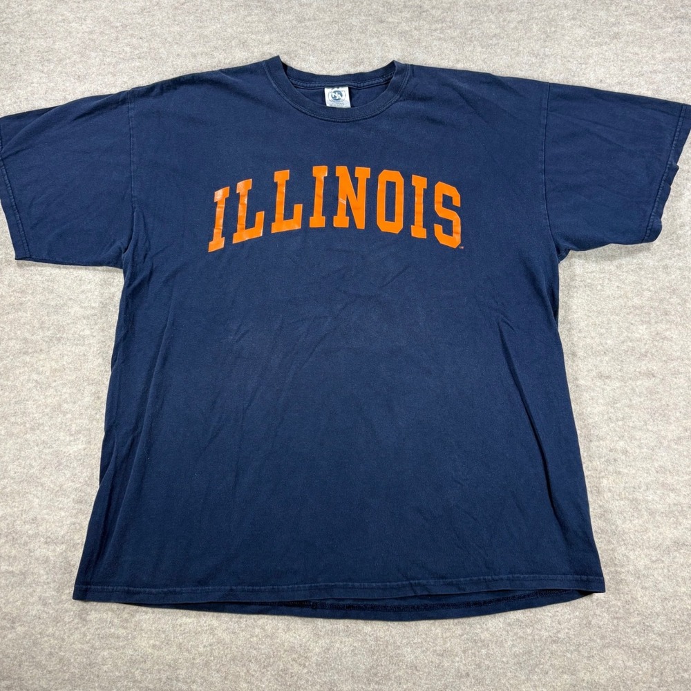New Agenda Illinois Fighting Illini T-Shirt Mens XL Navy Blue Graphic Tee Cotton